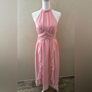 SHEIN Dusty Pink Halter Ruffle Maxi Dress